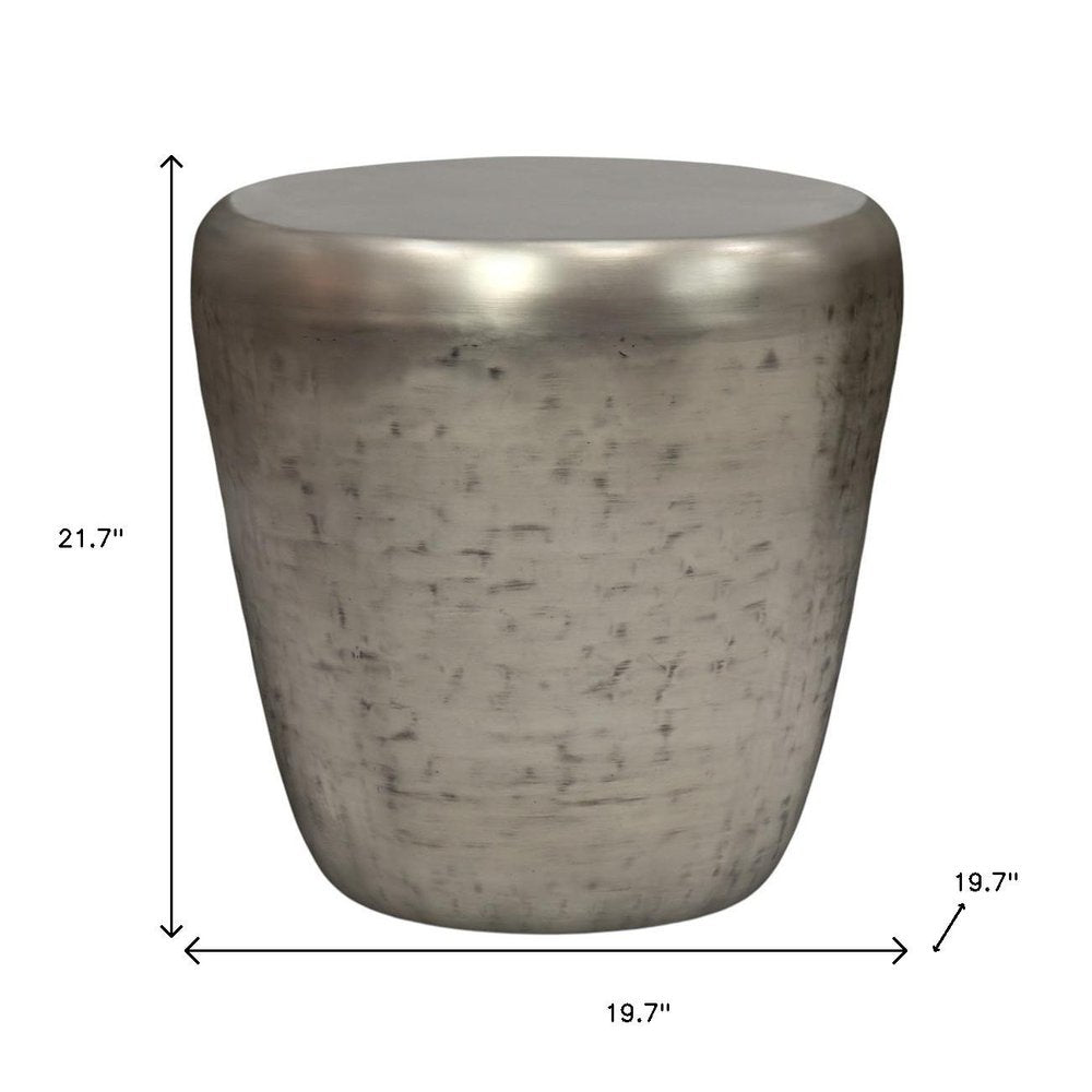 22" Silver Distressed Iron Round Drum End Table