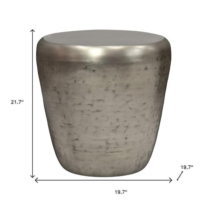 22" Silver Distressed Iron Round Drum End Table