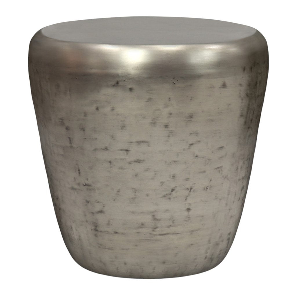22" Silver Distressed Iron Round Drum End Table