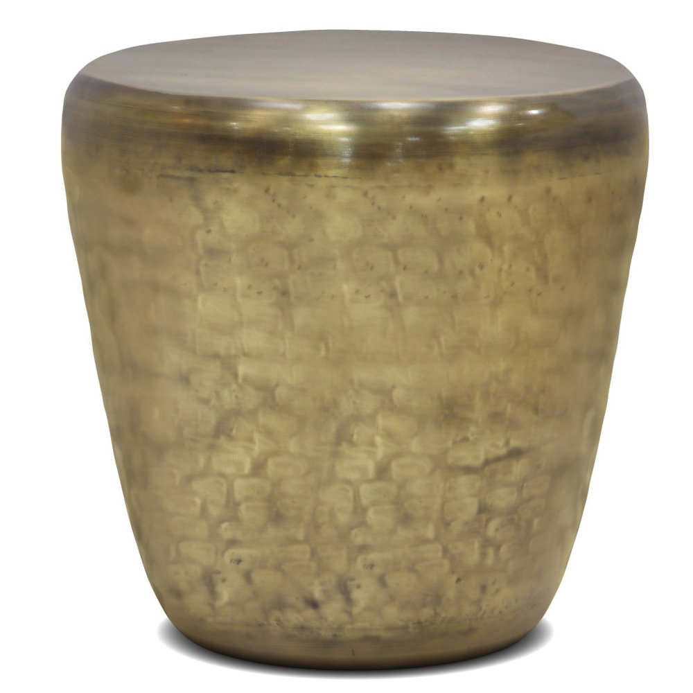 22" Antiqued Gold Distressed Iron Round Drum End Table
