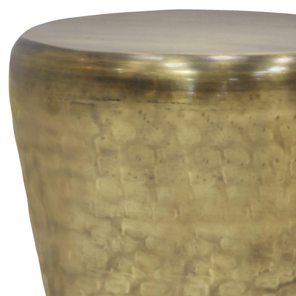 22" Antiqued Gold Distressed Iron Round Drum End Table