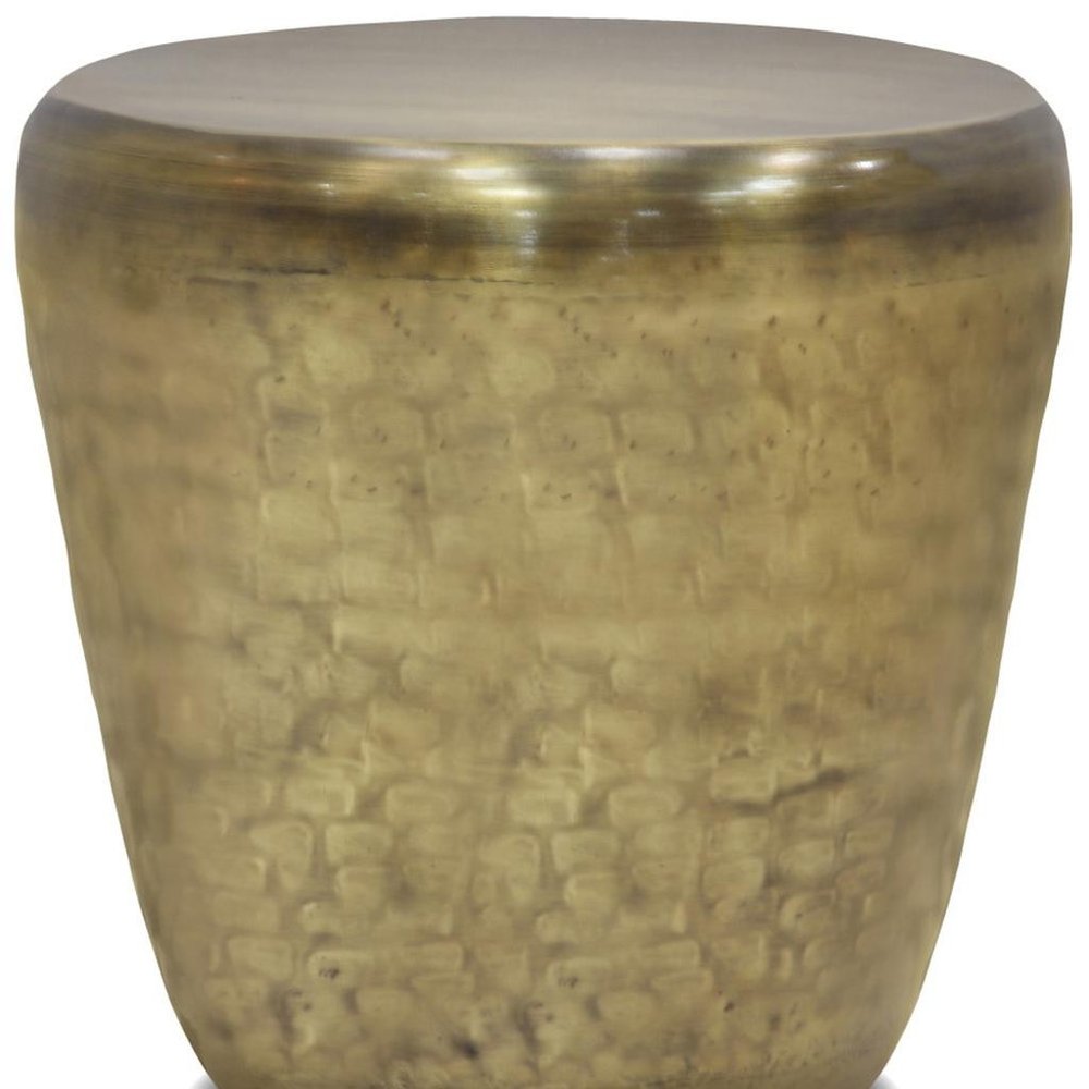 22" Antiqued Gold Distressed Iron Round Drum End Table
