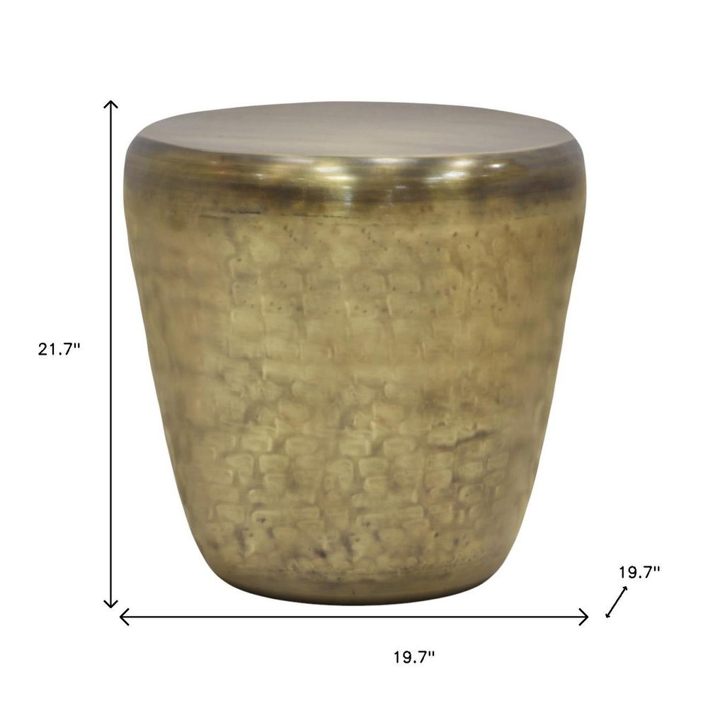 22" Antiqued Gold Distressed Iron Round Drum End Table