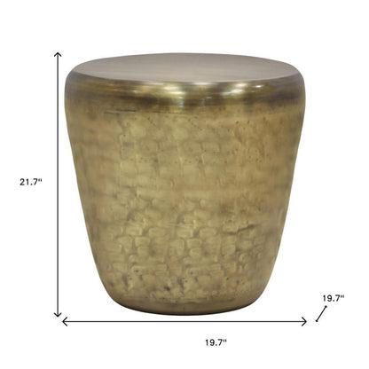 22" Antiqued Gold Distressed Iron Round Drum End Table