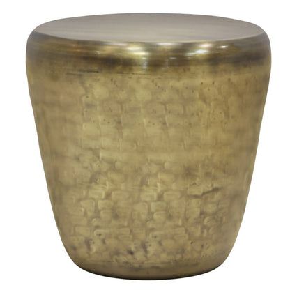 22" Antiqued Gold Distressed Iron Round Drum End Table