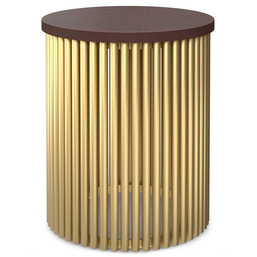 21" Dark Brown and Gold Solid Wood and Iron Round Frame End Table