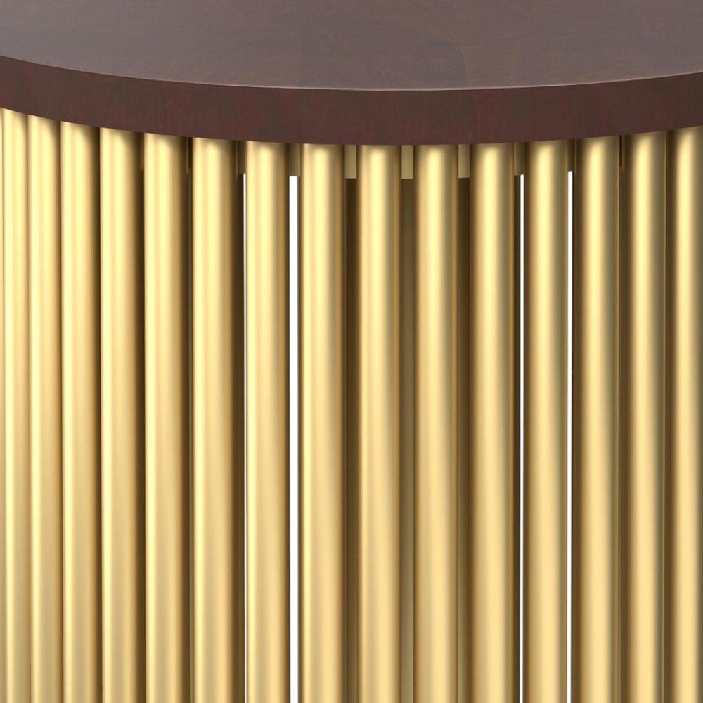 21" Dark Brown and Gold Solid Wood and Iron Round Frame End Table