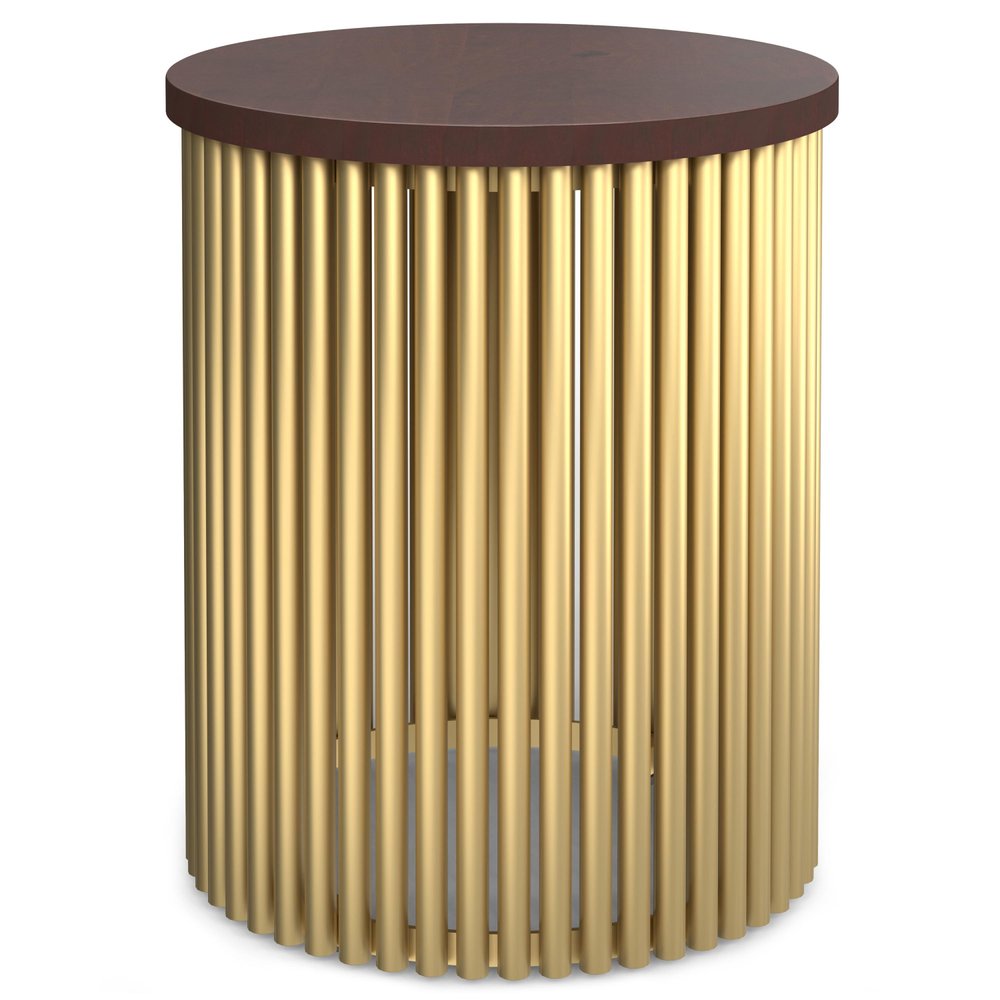 21" Dark Brown and Gold Solid Wood and Iron Round Frame End Table