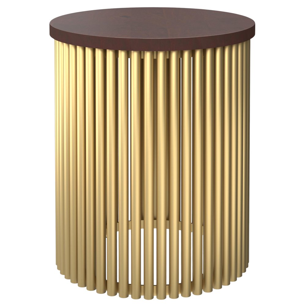 21" Dark Brown and Gold Solid Wood and Iron Round Frame End Table