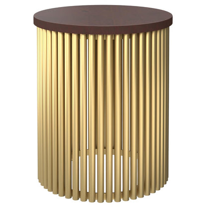21" Dark Brown and Gold Solid Wood and Iron Round Frame End Table