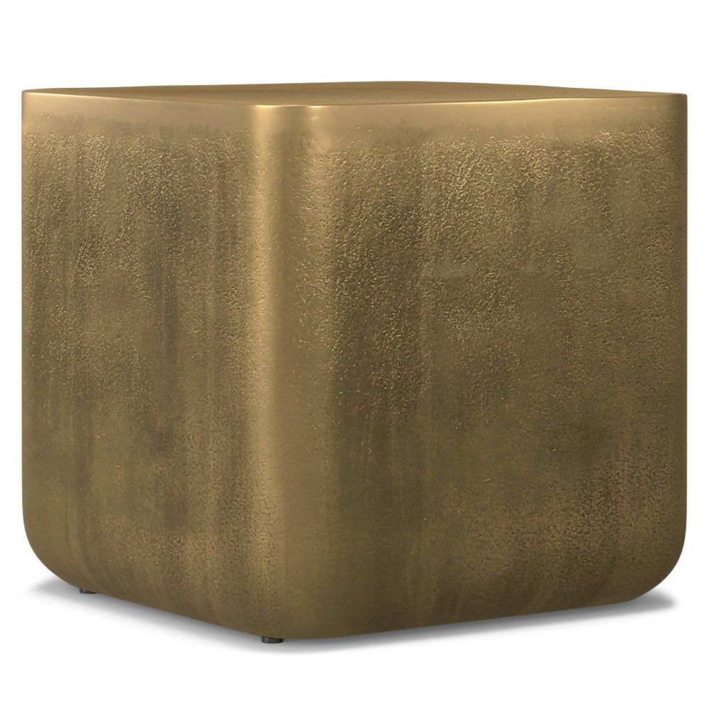 17" Antiqued Brass Distressed Aluminum Square Block End Table