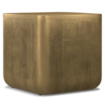 17" Antiqued Brass Distressed Aluminum Square Block End Table