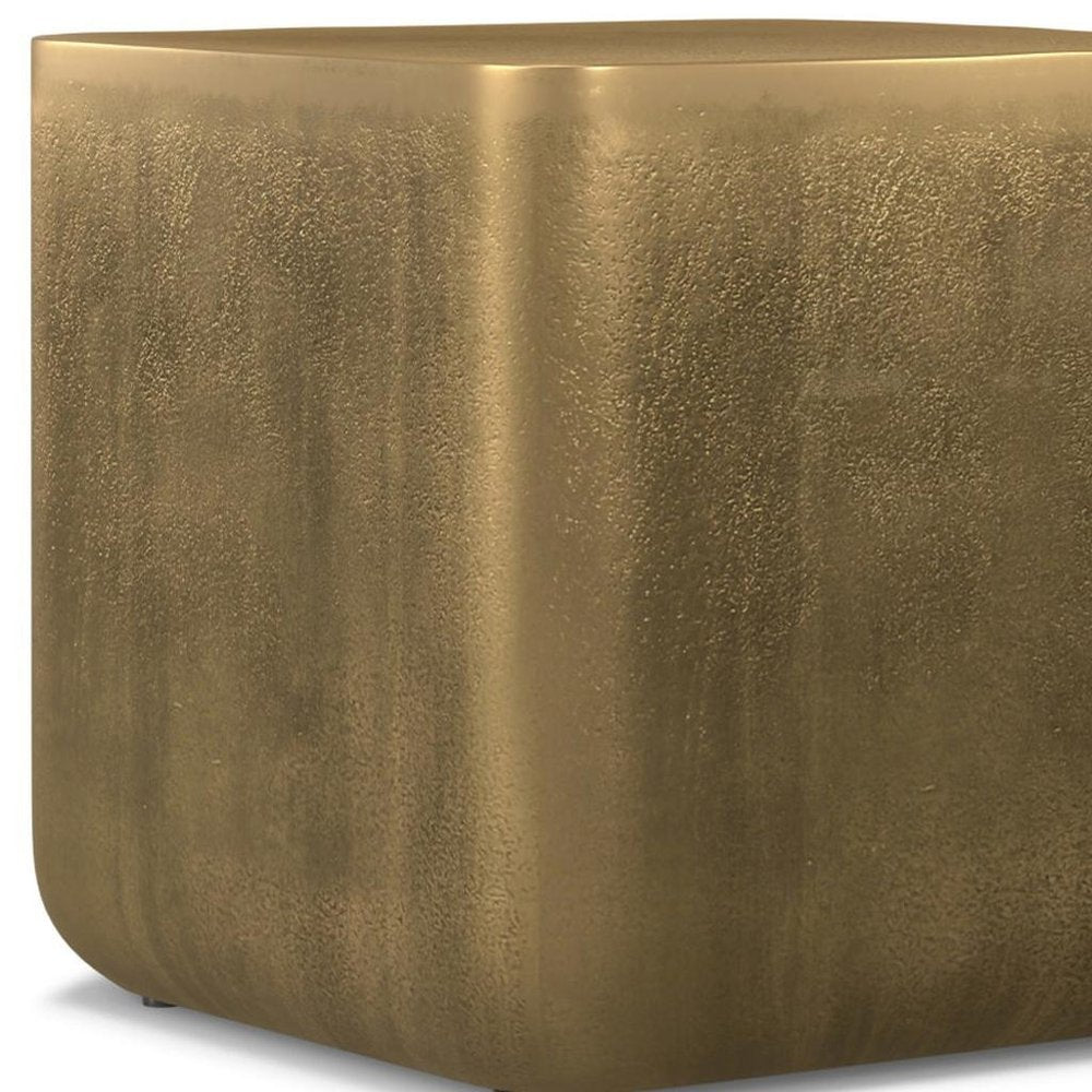 17" Antiqued Brass Distressed Aluminum Square Block End Table