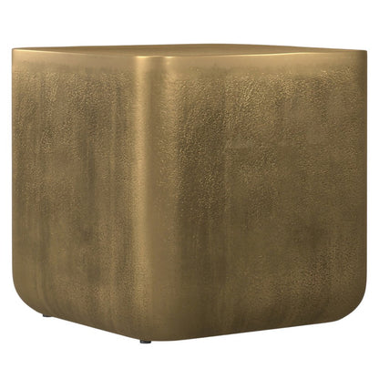 17" Antiqued Brass Distressed Aluminum Square Block End Table