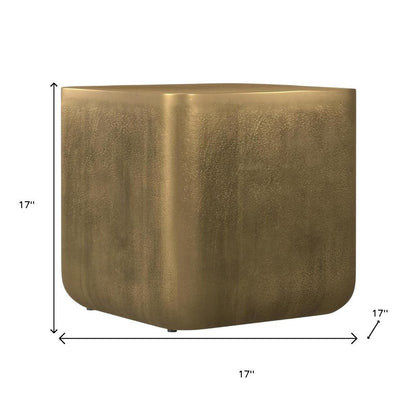 17" Antiqued Brass Distressed Aluminum Square Block End Table