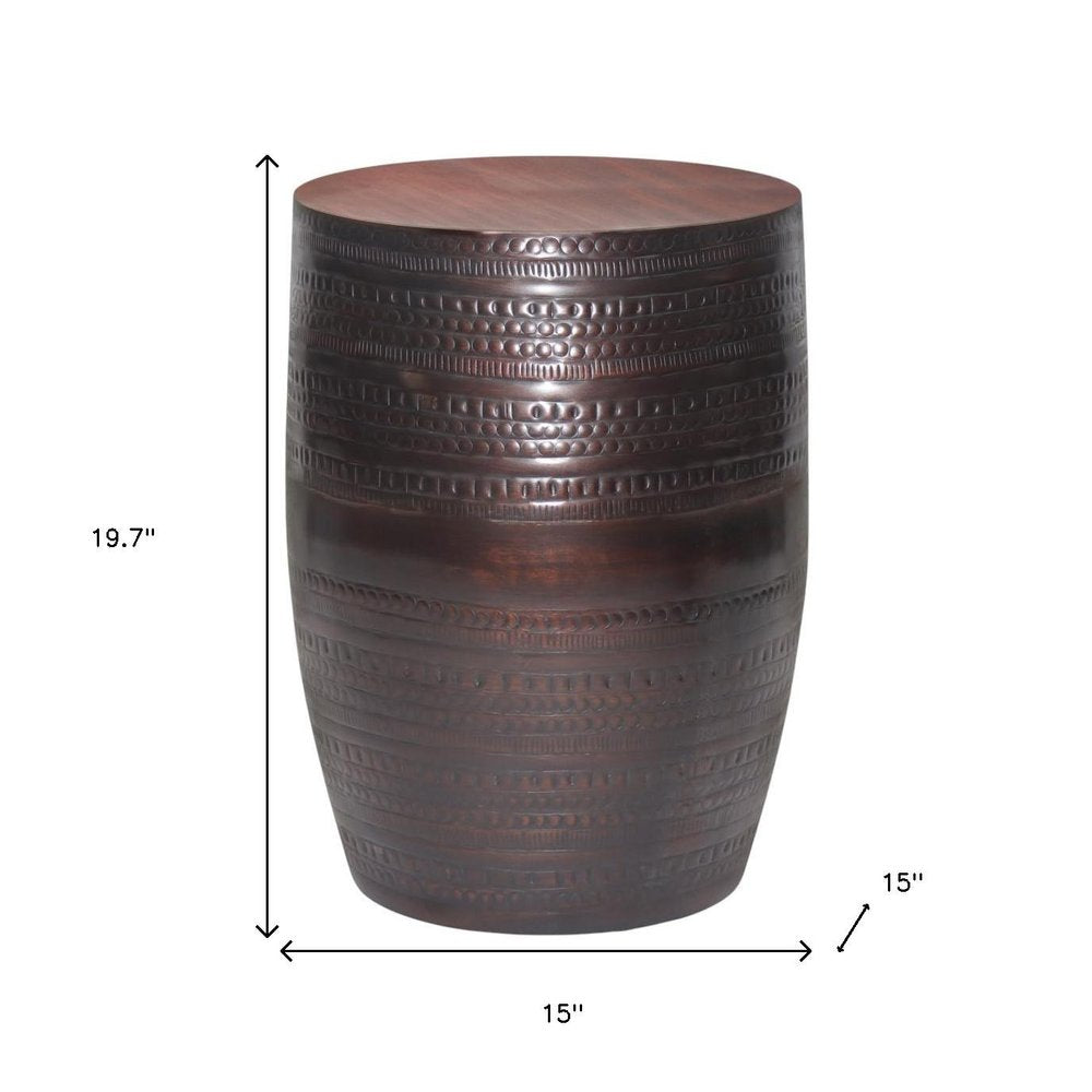 20" Bronze Iron Round Drum End Table