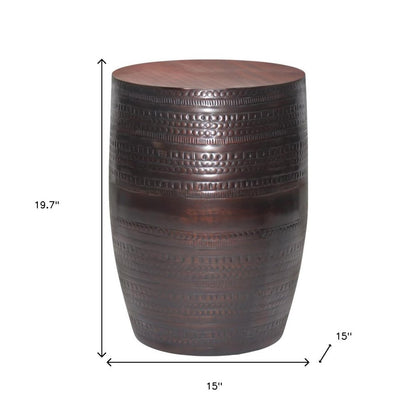 20" Bronze Iron Round Drum End Table
