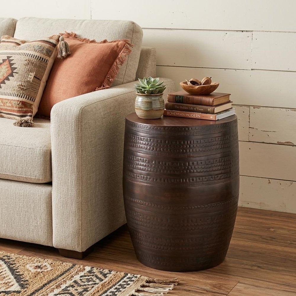 20" Bronze Iron Round Drum End Table