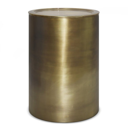 21" Antiqued Gold Iron Round Drum End Table