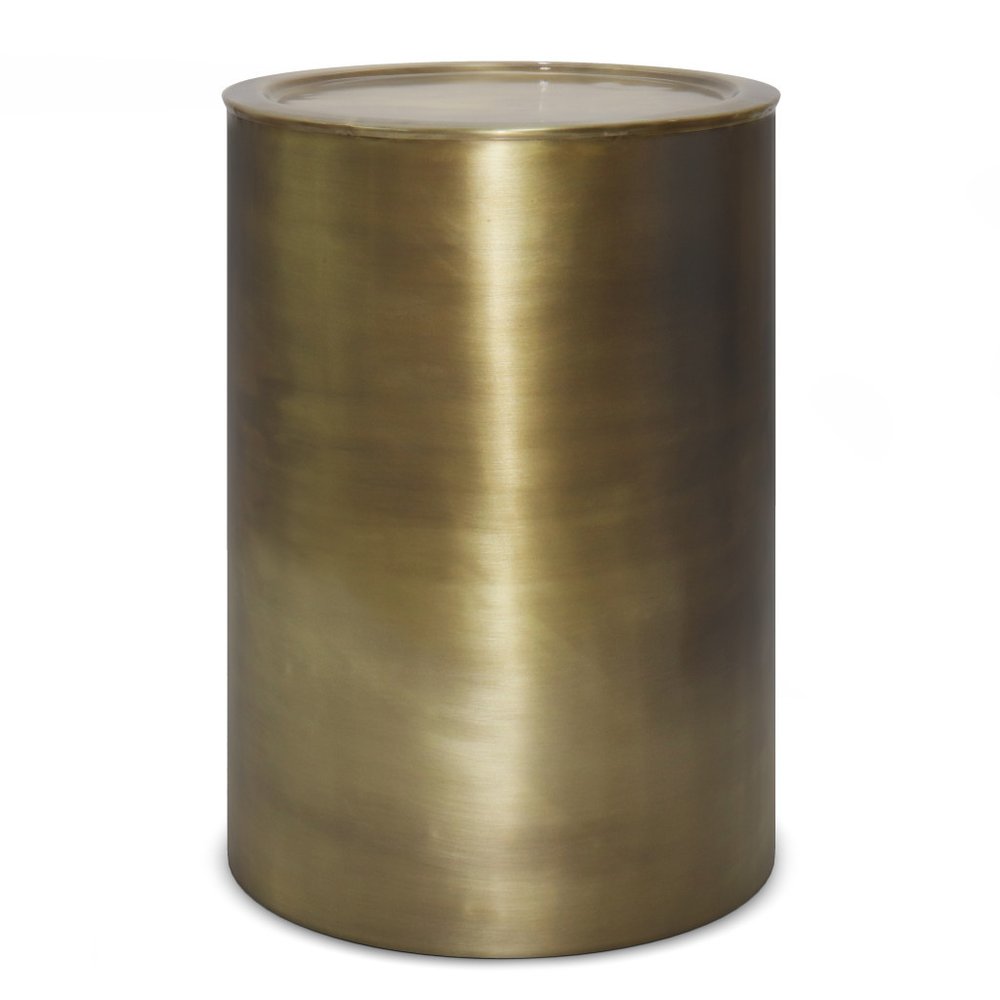 21" Antiqued Gold Iron Round Drum End Table