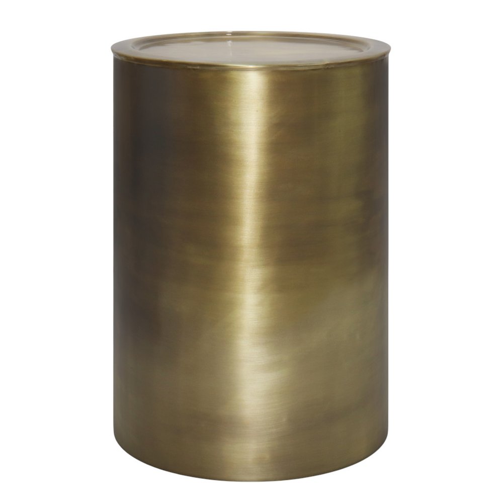 21" Antiqued Gold Iron Round Drum End Table