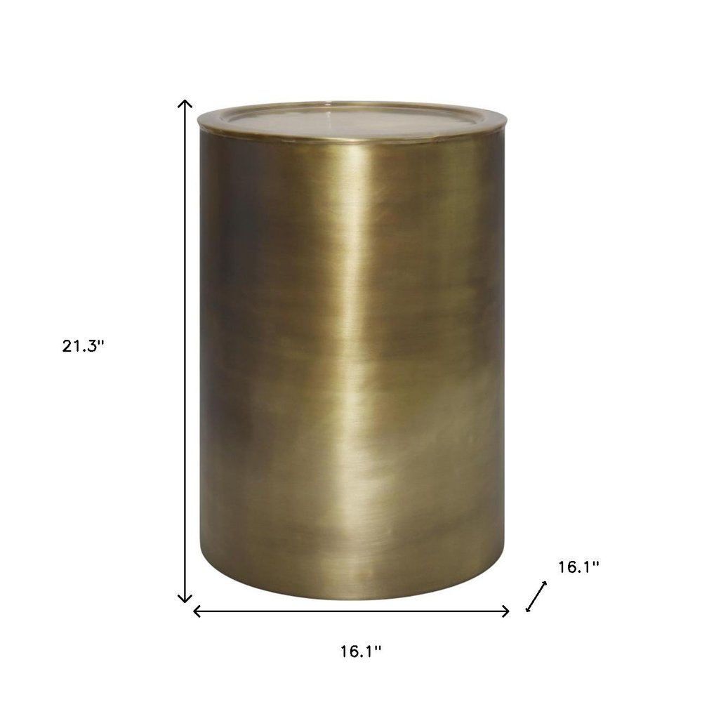21" Antiqued Gold Iron Round Drum End Table