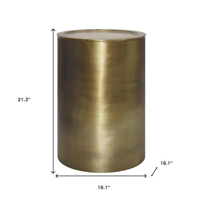 21" Antiqued Gold Iron Round Drum End Table