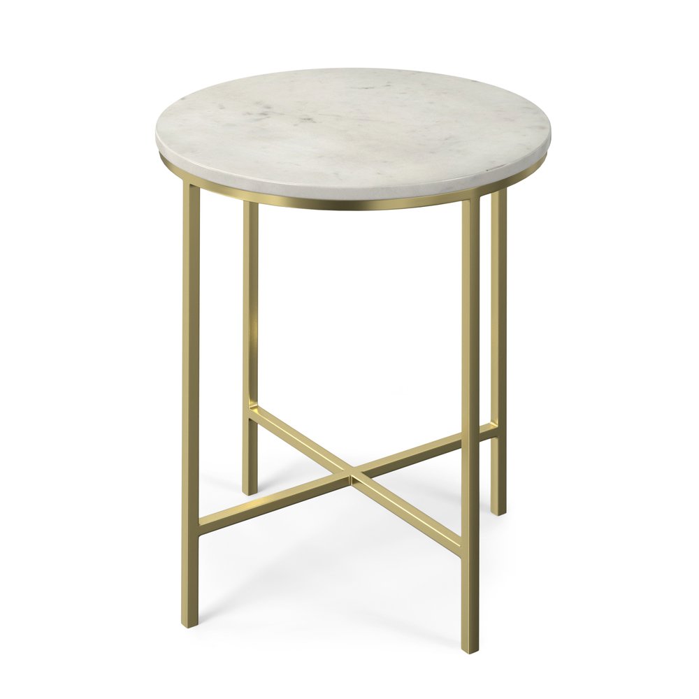 21" White and Gold Marble and Iron Round End Table