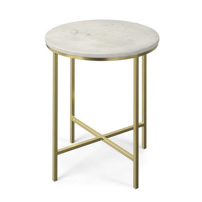 21" White and Gold Marble and Iron Round End Table