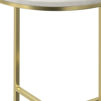 21" White and Gold Marble and Iron Round End Table