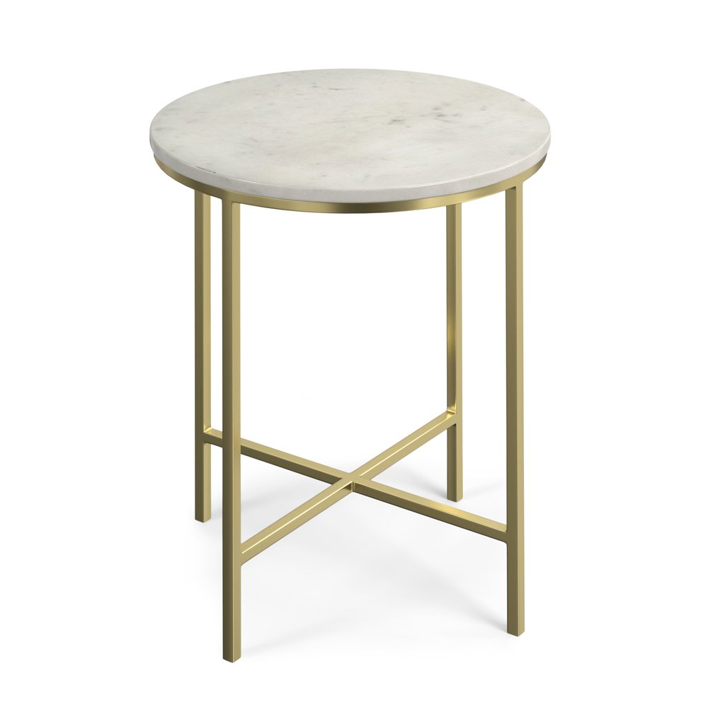 21" White and Gold Marble and Iron Round End Table