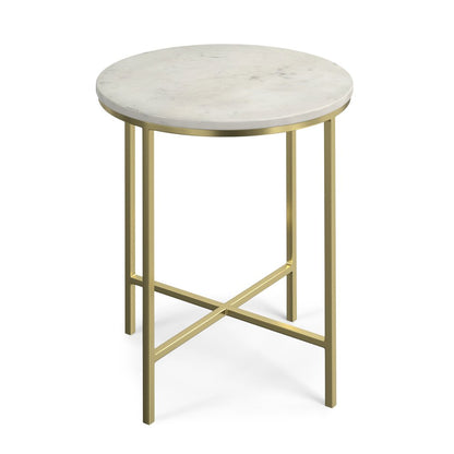 21" White and Gold Marble and Iron Round End Table