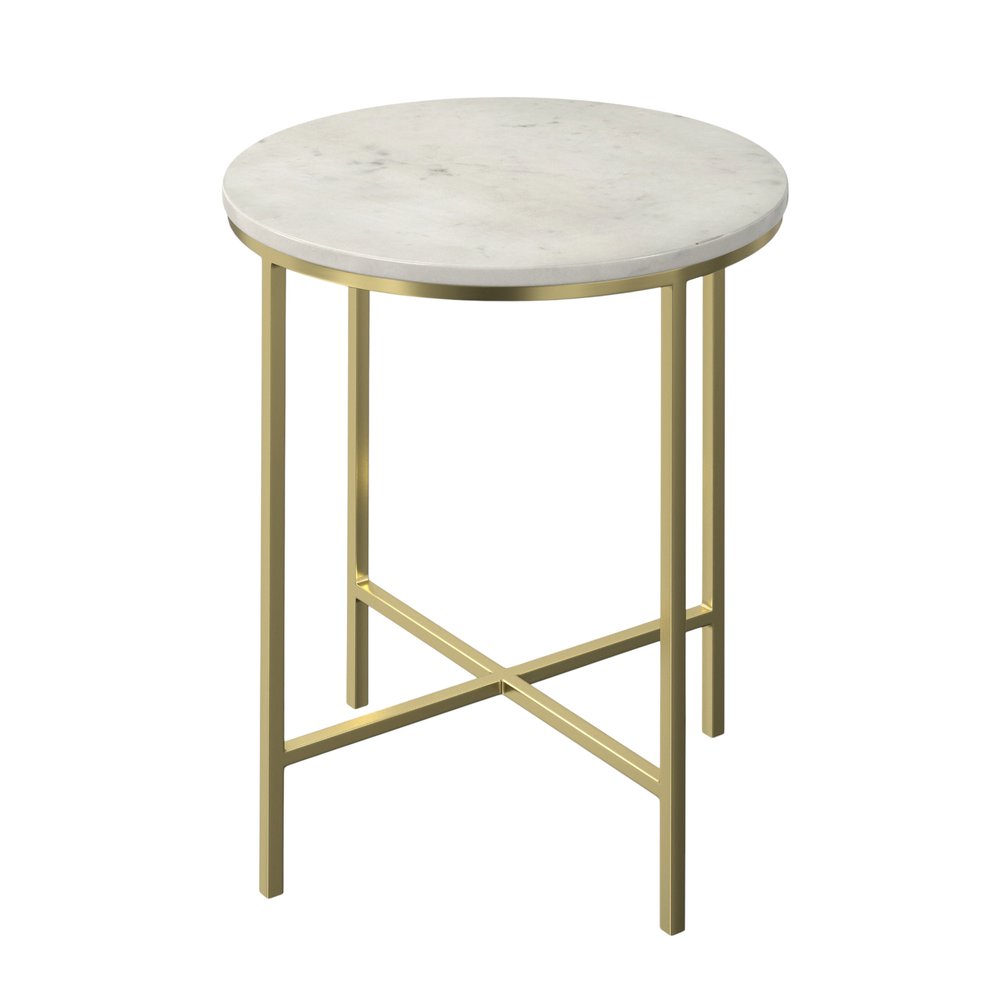 21" White and Gold Marble and Iron Round End Table