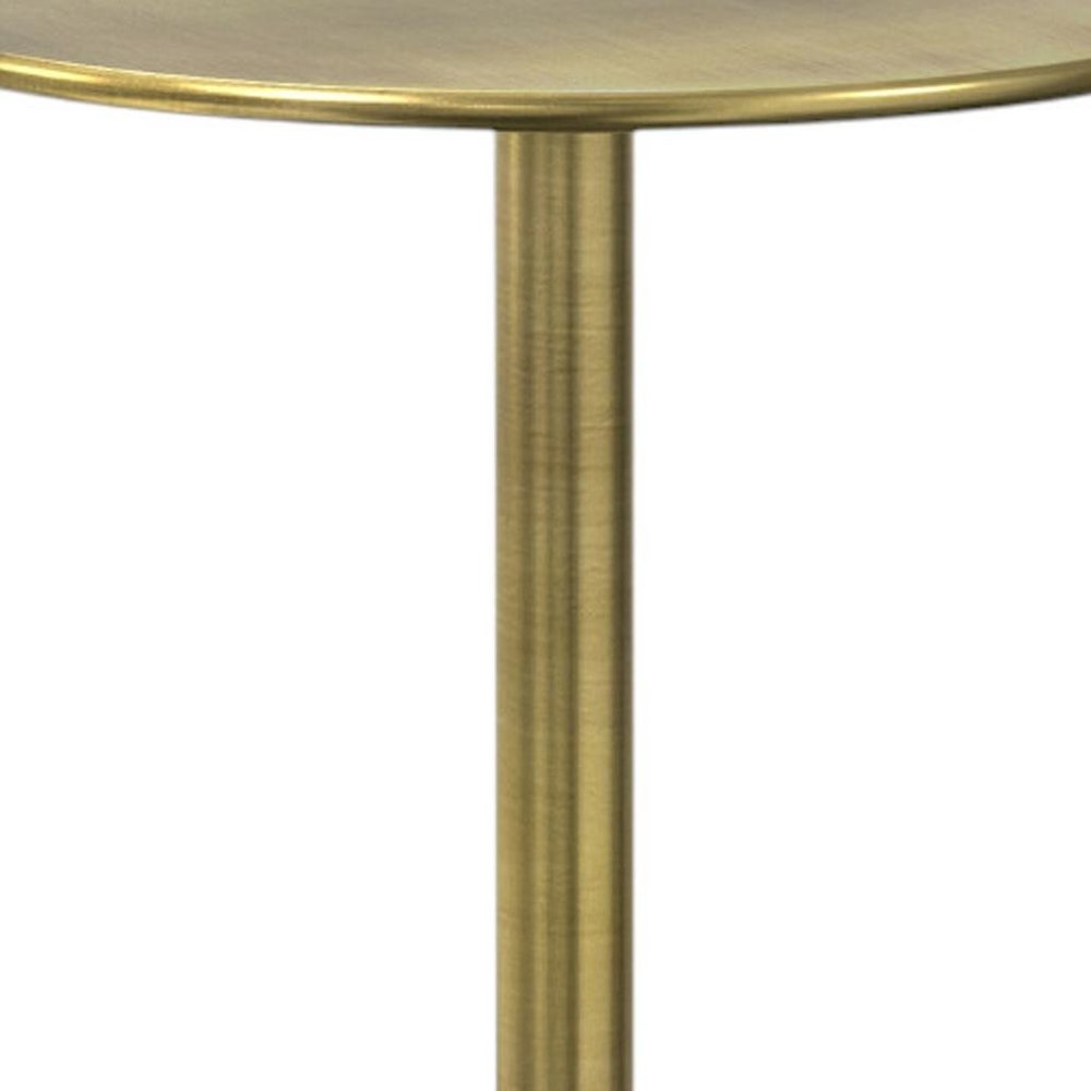 23" Gold Gray and White Iron and Marble Round Pedestal End Table