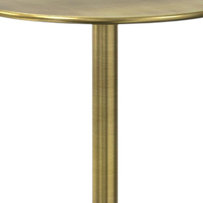 23" Gold Gray and White Iron and Marble Round Pedestal End Table