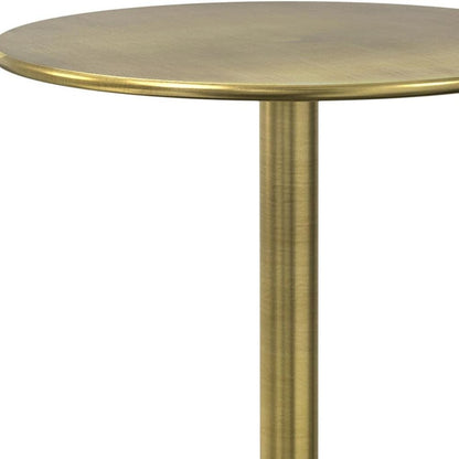 23" Gold Gray and White Iron and Marble Round Pedestal End Table