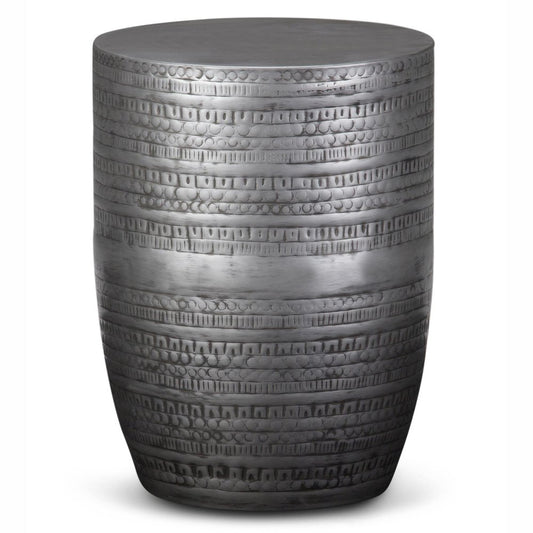 20" Silver Distressed Iron Round Drum End Table