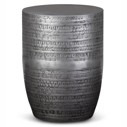 20" Silver Distressed Iron Round Drum End Table
