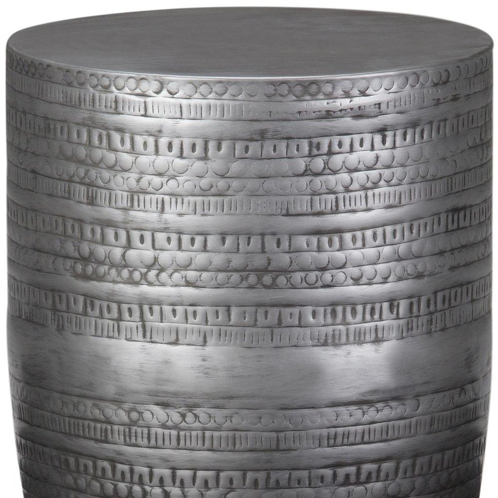 20" Silver Distressed Iron Round Drum End Table