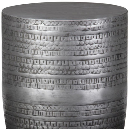 20" Silver Distressed Iron Round Drum End Table