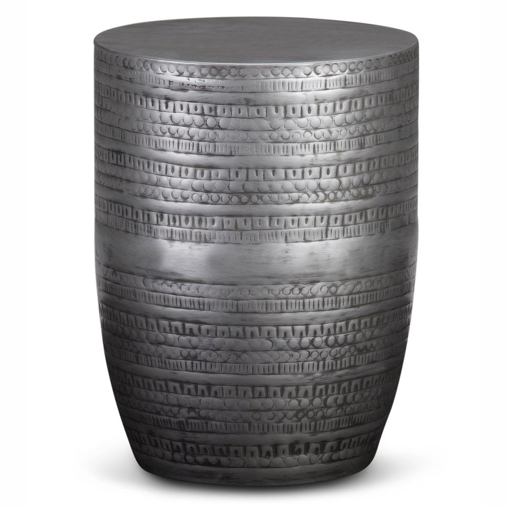 20" Silver Distressed Iron Round Drum End Table