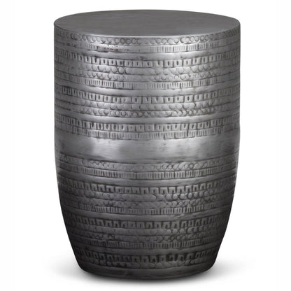 20" Silver Distressed Iron Round Drum End Table