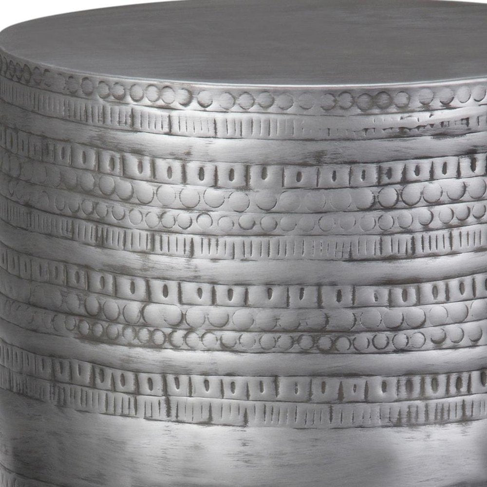 20" Silver Distressed Iron Round Drum End Table