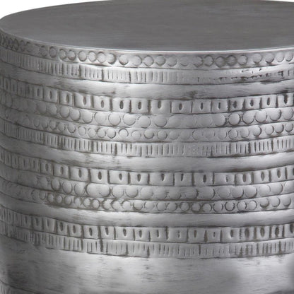 20" Silver Distressed Iron Round Drum End Table