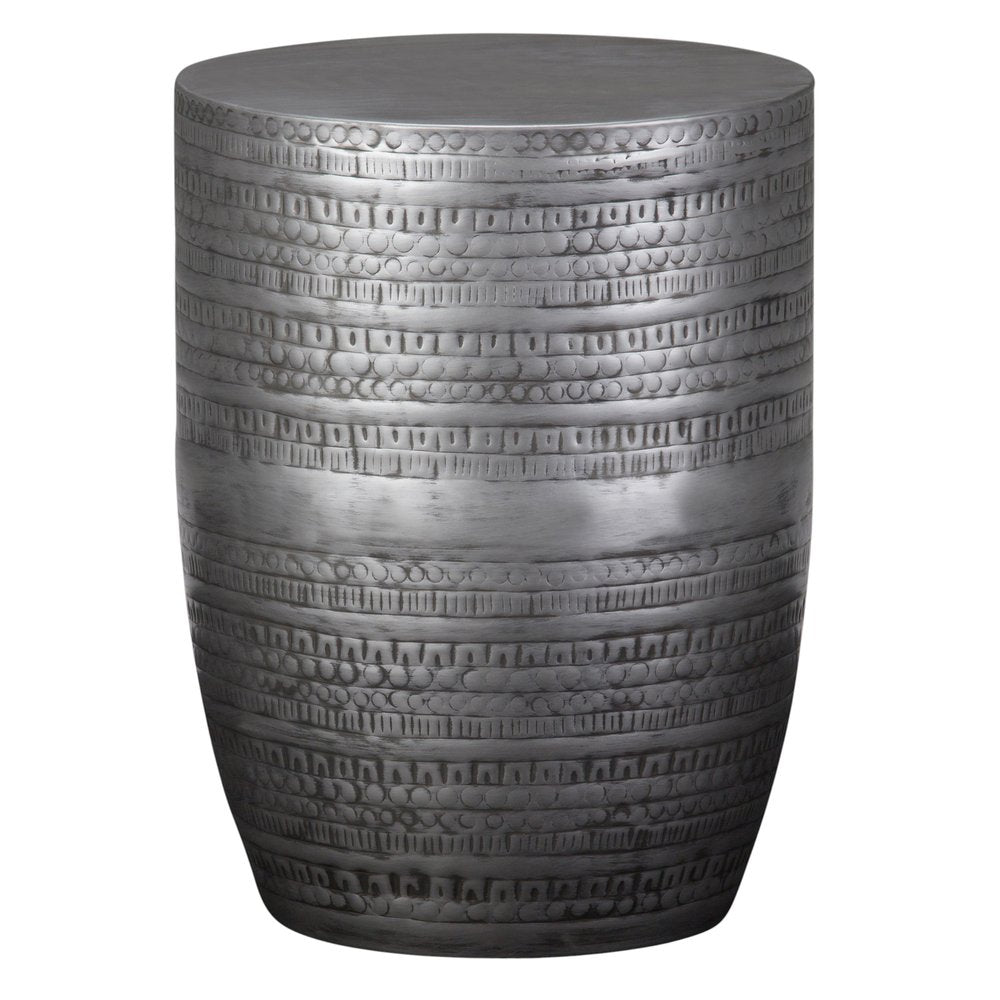 20" Silver Distressed Iron Round Drum End Table
