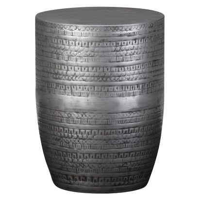 20" Silver Distressed Iron Round Drum End Table