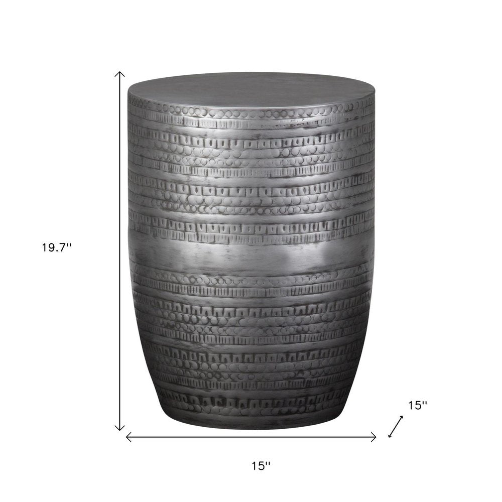 20" Silver Distressed Iron Round Drum End Table