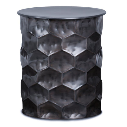 20" Antiqued Bronze Distressed Iron Round Drum End Table
