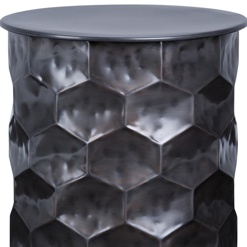 20" Antiqued Bronze Distressed Iron Round Drum End Table