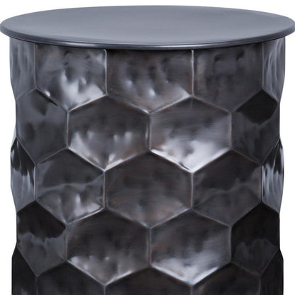 20" Antiqued Bronze Distressed Iron Round Drum End Table